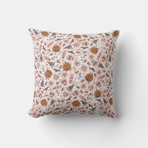 Playful Pink Halloween Ghosts Pumpkins Pattern  Cushion