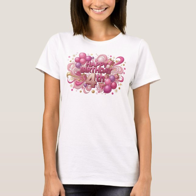 Playful Pink HAPPY BIRTHDAY 4TH Tee (Front)