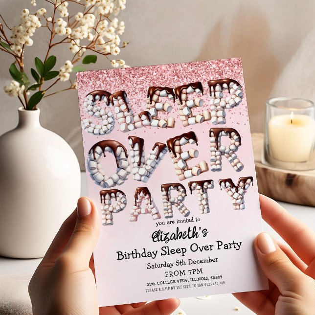 Playful Pink Marshmallow Chocolate Sleepover Party Invitation (Creator Uploaded)