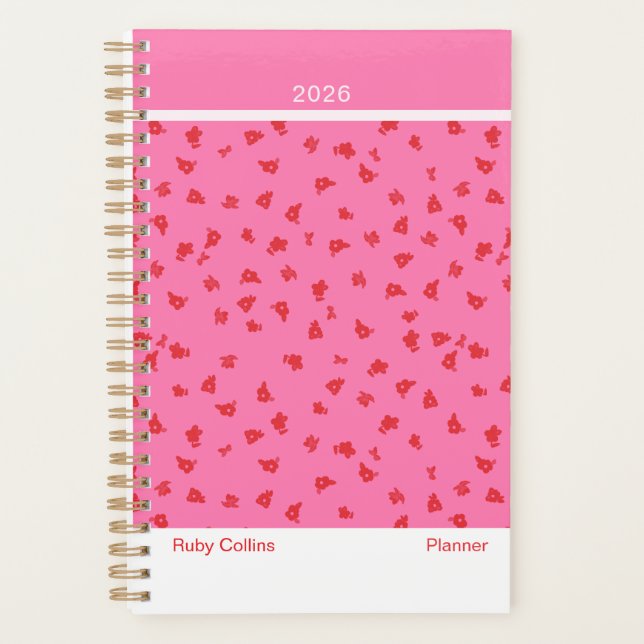 Playful Pink Minimalist Scattered Floral Planner (Front)
