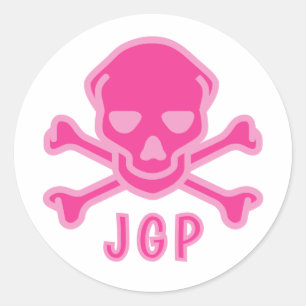 Playful Pink Skull Crossbones Infant Classic Round Sticker