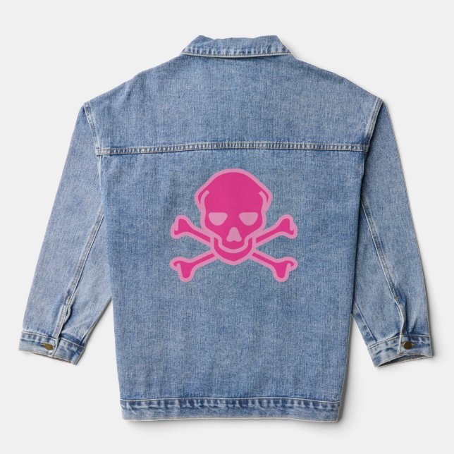 Playful Pink Skull Crossbones Infant Denim Jacket (Back)