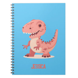 Playful Pink T-Rex Dino With Kids Name Notebook