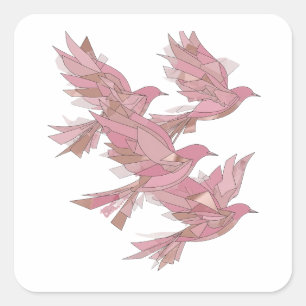 Playful Pink THREE PINK BIRDS IN FLIGHT Sticker