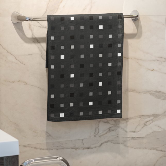  Playful Pixels Check Grey Black Pattern Bath Towel Set (Creator Uploaded)