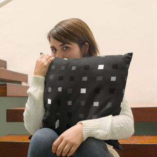  Playful Pixels Check Grey Black Pattern Cushion
