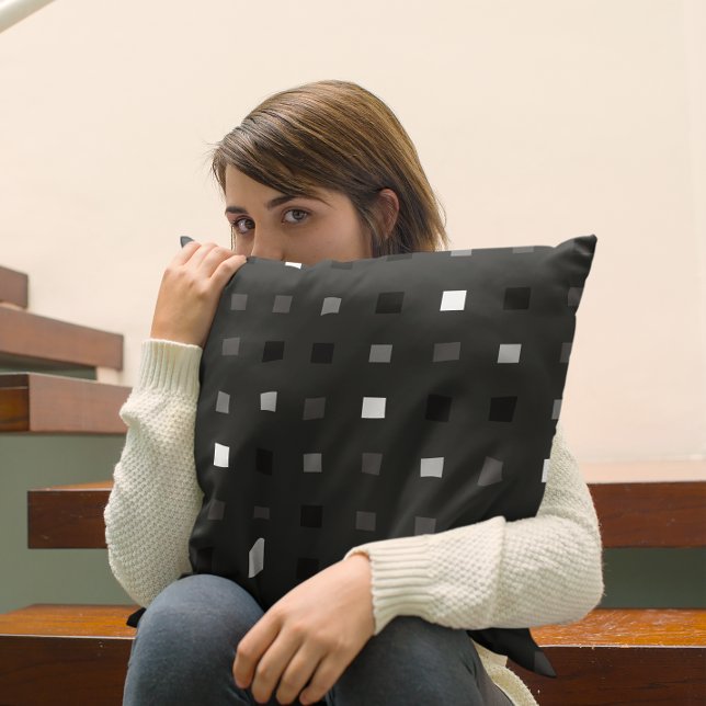  Playful Pixels Check Grey Black Pattern Cushion (Creator Uploaded)