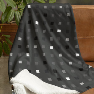  Playful Pixels Check Grey Black Pattern Fleece Blanket