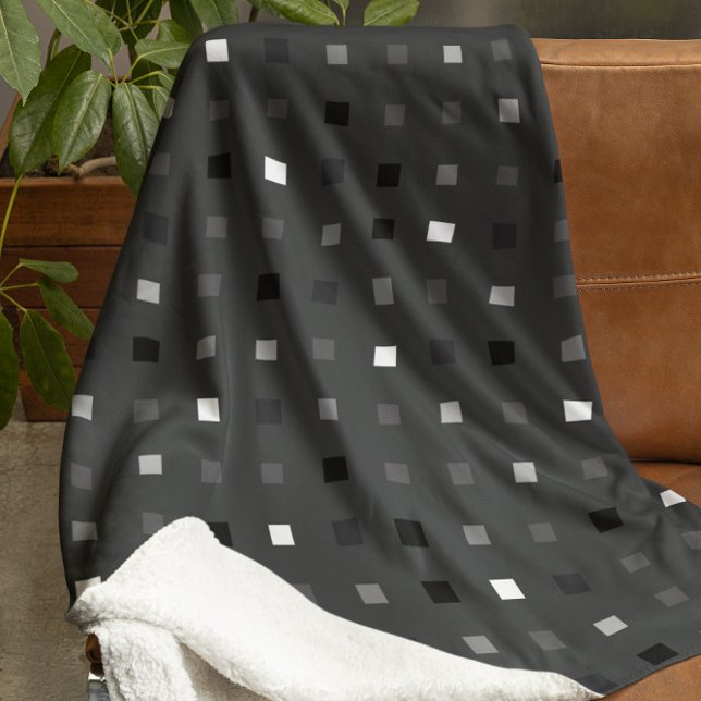  Playful Pixels Check Grey Black Pattern Fleece Blanket (Creator Uploaded)
