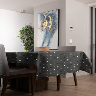  Playful Pixels Check Grey Black Pattern Tablecloth
