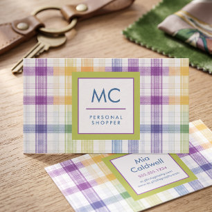 Playful Plaid Monogram Design Business Card