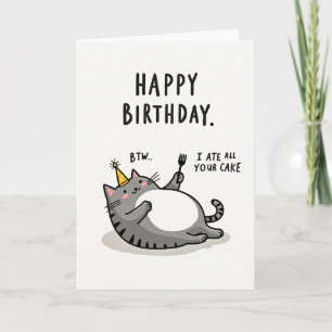 Playful Plump Cat Birthday Card