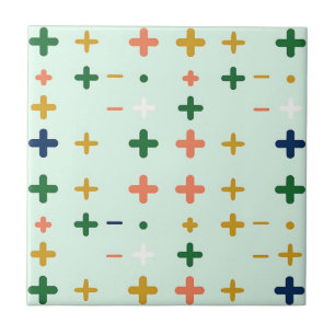 Playful Plus Signs Geometric Retro Pattern Ceramic Tile
