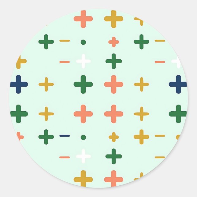Playful Plus Signs Geometric Retro Pattern Classic Round Sticker (Front)