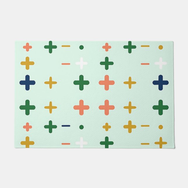 Playful Plus Signs Geometric Retro Pattern Doormat (Front)