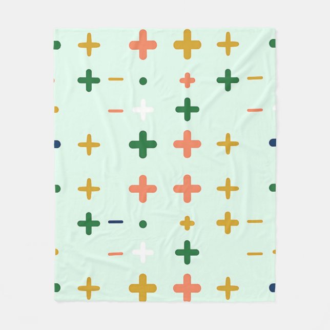 Playful Plus Signs Geometric Retro Pattern Fleece Blanket (Front)