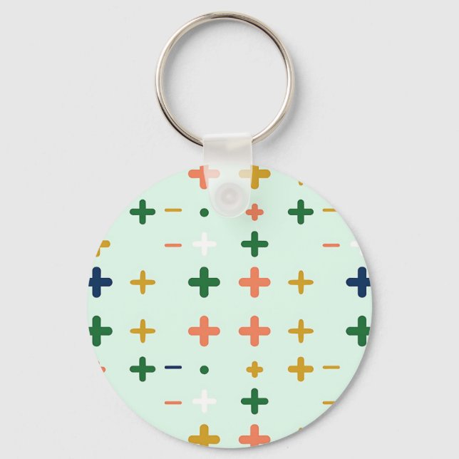 Playful Plus Signs Geometric Retro Pattern Key Ring (Front)