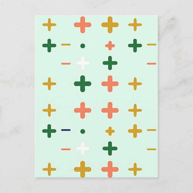 Playful Plus Signs Geometric Retro Pattern Postcard (Front)