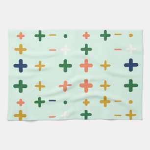 Playful Plus Signs Geometric Retro Pattern Tea Towel