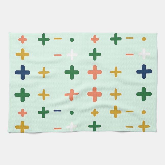 Playful Plus Signs Geometric Retro Pattern Tea Towel (Horizontal)