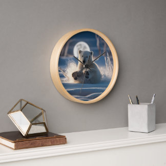 playful polar bear cub rolls in the snow clock