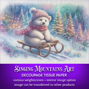 Playful Polar Bear Woodland Sledding Decoupage Tissue Paper