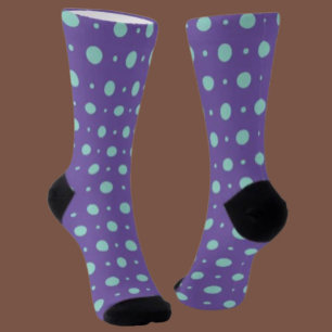 Playful Polka Crew Socks – Teal on Purple