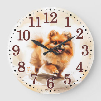 Playful Pomeranian Puppy for Dog Lover Large Clock