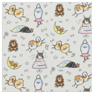 Playful Pomeranians Cool Grey Fabric