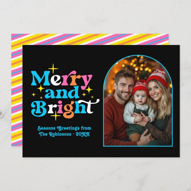 Playful Pop Art Modern Christmas Family Photo Holiday Card (Front/Back)