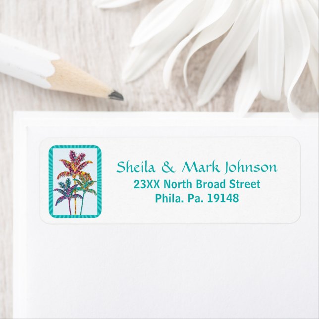Playful Pop Art Palm Trees Tropical Art Return Address Label (Insitu)