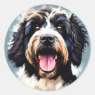 Playful Portuguese Water Dog Classic Round Sticker