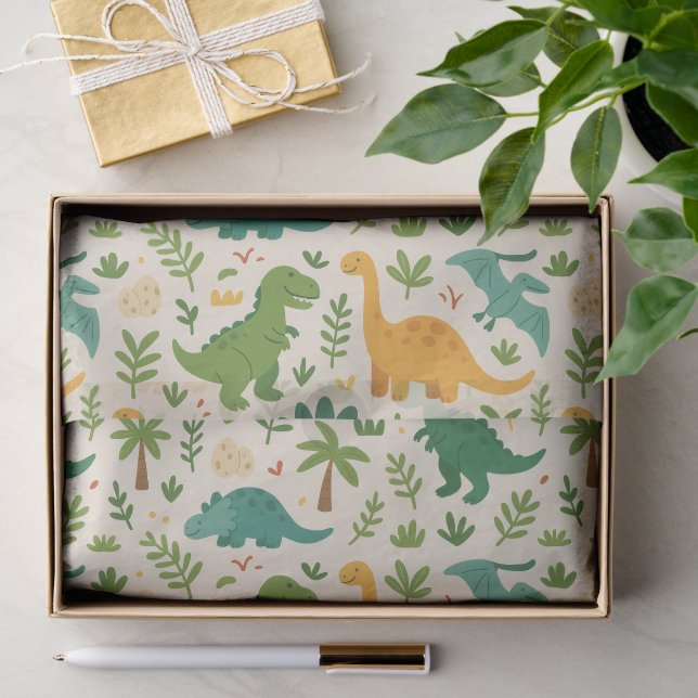 Playful Prehistoric Dinosaur Pattern Cheerful Kids Tissue Paper (Gift)
