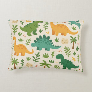 Playful Prehistoric Dinosaur Pattern Cheerful Leaf Decorative Cushion