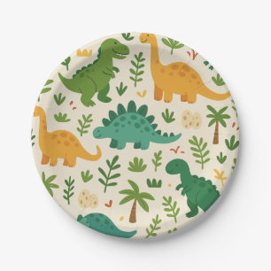 Playful Prehistoric Dinosaur Pattern Kids Birthday Paper Plate