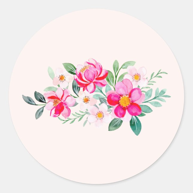Playful Pretty Pink Flower Bouquet Classic Round Sticker (Front)