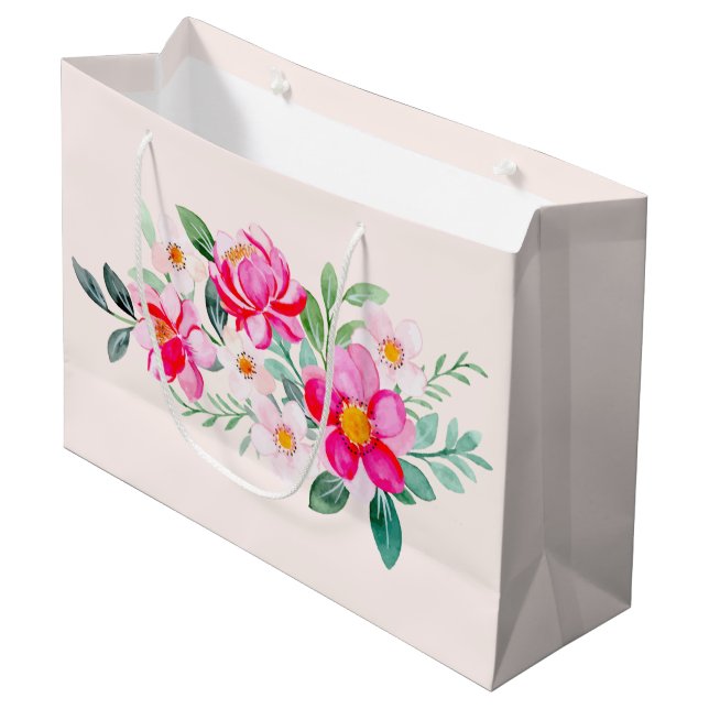 Playful Pretty Pink Flower Bouquet Large Gift Bag (Front Angled)