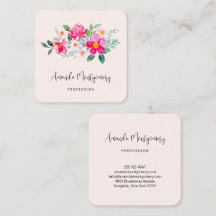Playful Pretty Pink Flower Bouquet Square Business Card
