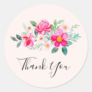 Playful Pretty Pink Flower Bouquet Thank You Classic Round Sticker
