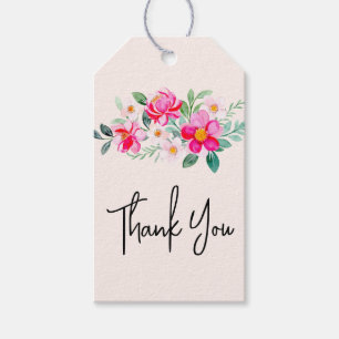 Playful Pretty Pink Flower Bouquet Thank You Gift Tags