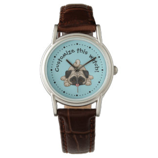 Playful Pug Puppy Personalised Watch