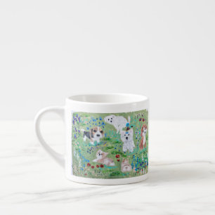 Playful Puppies in a Flower Meadow Ceramic Mug