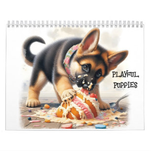 Playful Puppies Twelve Month Calendar