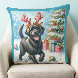 Playful Puppy Dog Labrador Retriever Christmas Cushion