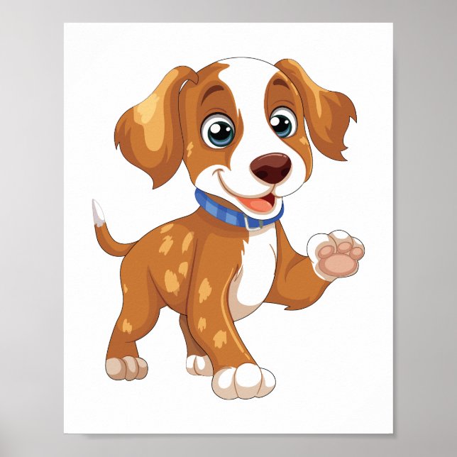 Playful Puppy Illustration|Printableposter&Sticker Poster (Front)