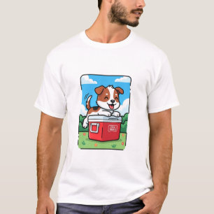 Playful Puppy on Red Cooler T-Shirt
