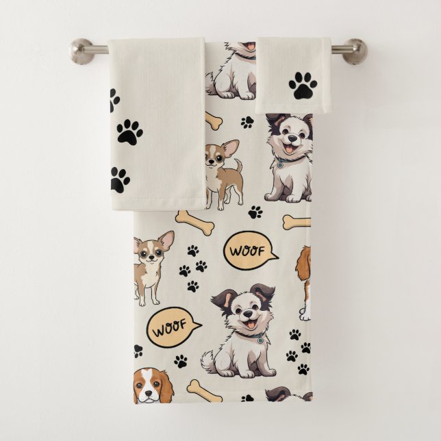 Playful Puppy Parade Bath Towel Set (Insitu)