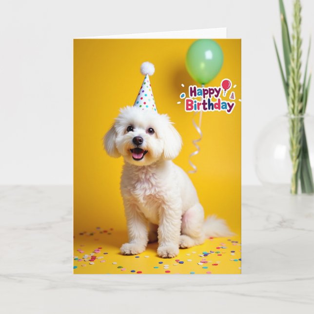 Playful Puppy Party Hat Card (Front)