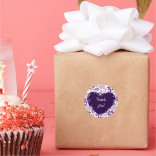 Playful Purple Pink Flower Heart Thank You Classic Round Sticker