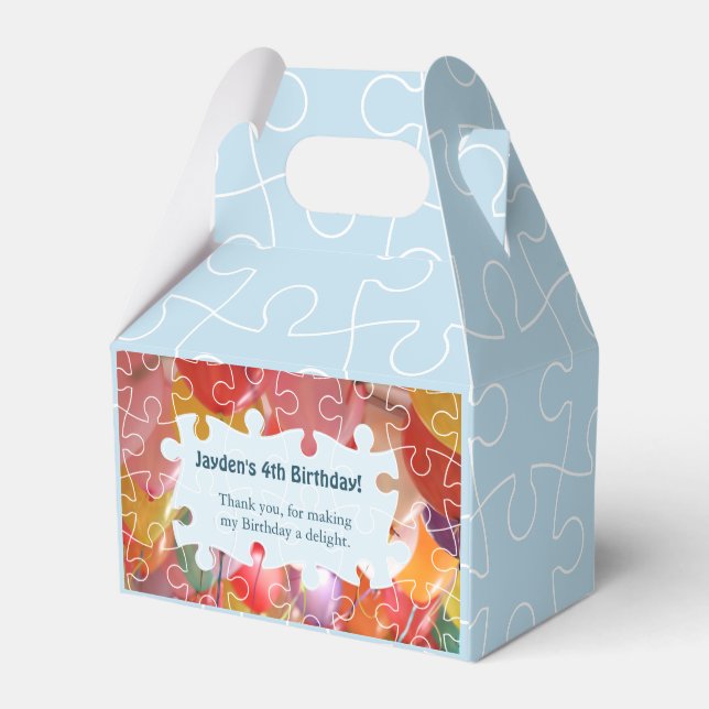 Playful Puzzle Balloon 4th Birthday Party Favour Box (Back Side)